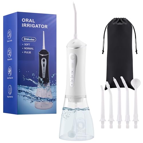 ZUAMEGU White Rechargeable Water Flosser for Teeth Cleaning, Portable, Quiet & IPX7 Waterproof
