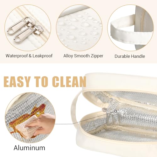 Kacctyen Insulated Makeup Bag - Waterproof Travel Cosmetic Organizer, Cream