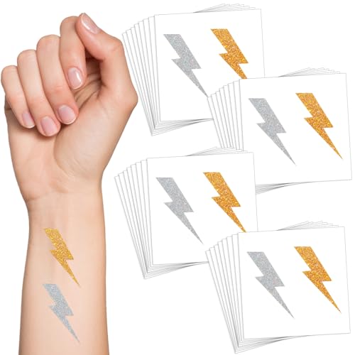 Cholemy Elegant Style Gold Silver Lightning Bolt Temporary Tattoos 100 Pcs