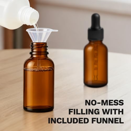Amber Glass Dropper Bottles 1 oz - 2 Pack with Labels & Funnel