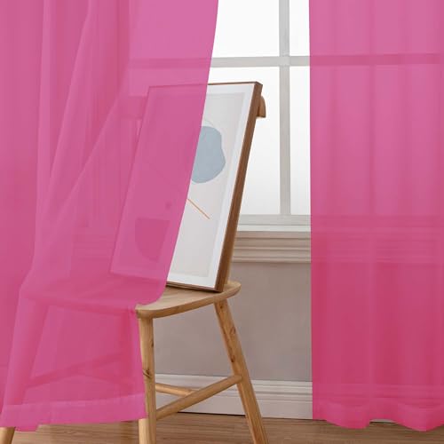 Chyhomenyc Hot Pink Sheer Curtains - 84 Inch Long, 2 Panels