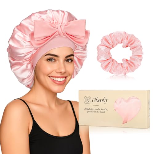 Adjustable Satin Silk Sleep Bonnet for Curly Hair - Pink