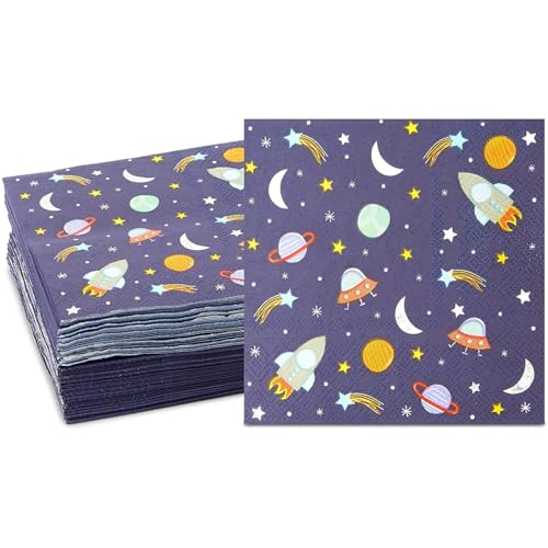 Rocket Ship Space Napkins - 50-Count, 3-Ply, 5x5 in - Kids Party Supplies