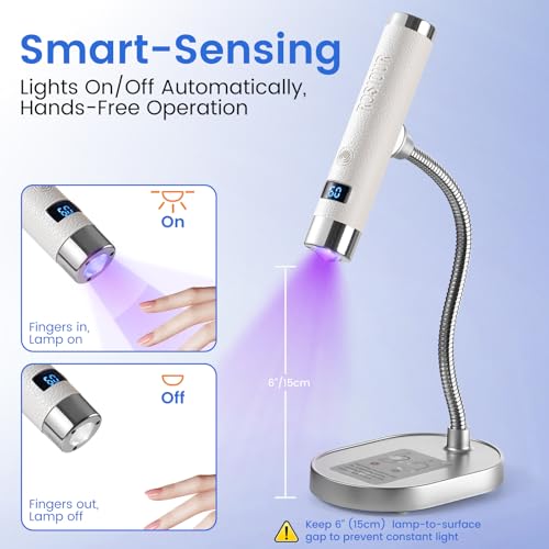 Rosiour White UV Nail Lamp - Handheld with Auto Sensor & Magnetic Stand