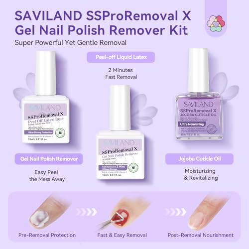SAVILAND 3-in-1 Gel Nail Polish Remover Kit with Liquid Latex & Cuticle Oil