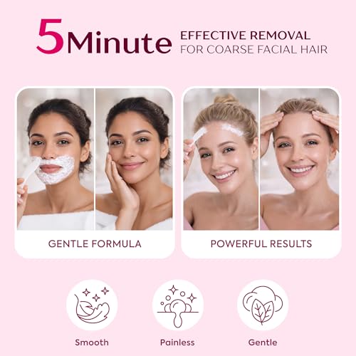 Facial Hair Removal Cream for Women ? Painless 2-in-1 Depilatory Kit with Calming Serum, Gentle Formula for Sensitive Skin, Upper Lip, Chin & Face Hair Remover, Fast 5 Min Smooth, 80ml + 10ml