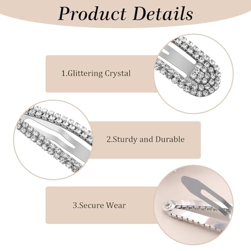 Mabor Silver Rhinestone Hair Clips - 4 Pack Elegant Barrettes