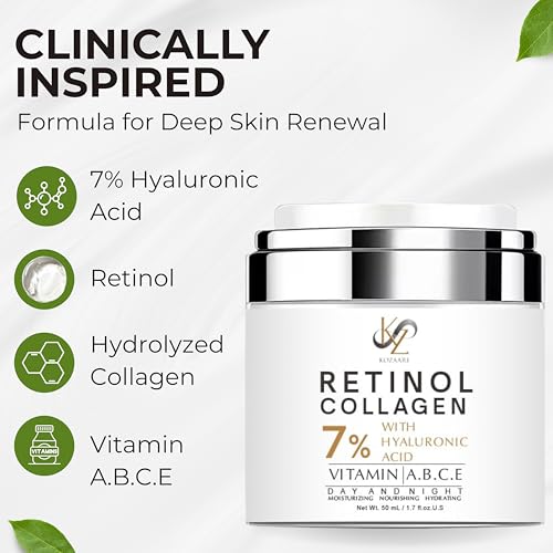 Retinol Collagen Face Moisturizer with 7% Hyaluronic Acid - Anti-Aging Cream for Women, 1.7 fl oz