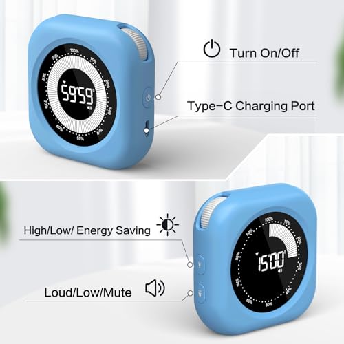 Rechargeable Visual Timer for Kids - 10-Hour Magnetic Timer with Adjustable Brightness & Volume