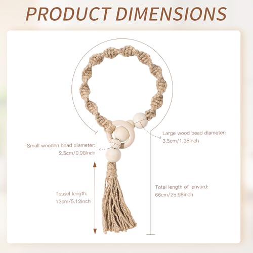 Macrame Curtain Tiebacks with Wooden Beads - 2-Pcs Natural Beige Holdbacks