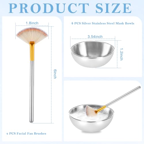 8-Piece Esthetician Facial Set: Stainless Steel Mixing Bowls & Fan Brushes