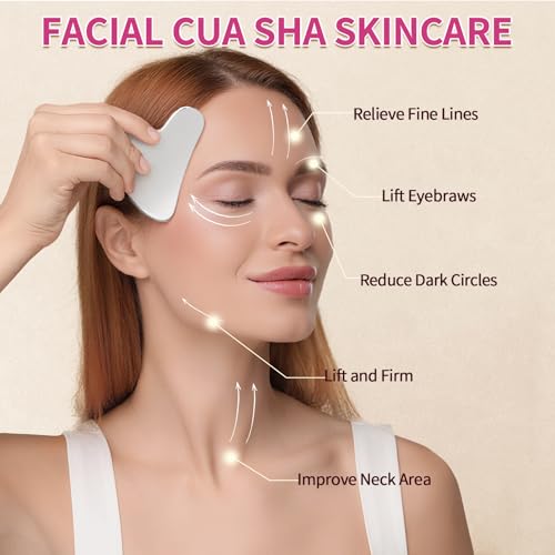 Pjordo Gua Sha Tool Set with Vitamin E Oil for Skin Care