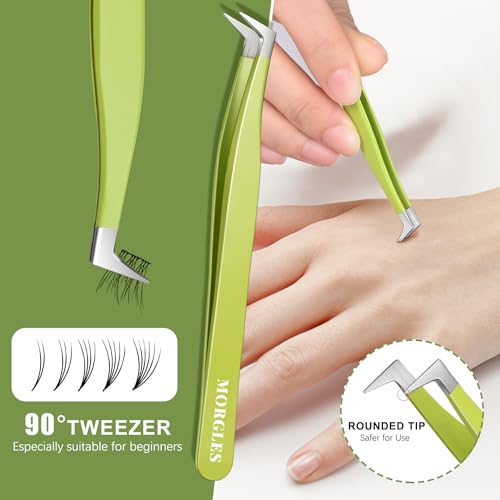 MORGLES High Precision Lash Tweezers Set for Eyelash Extensions, 5 in 1 Eyelash Extension Tweezers for Girls, Women, Professional Lash Extension Artists & Beginners