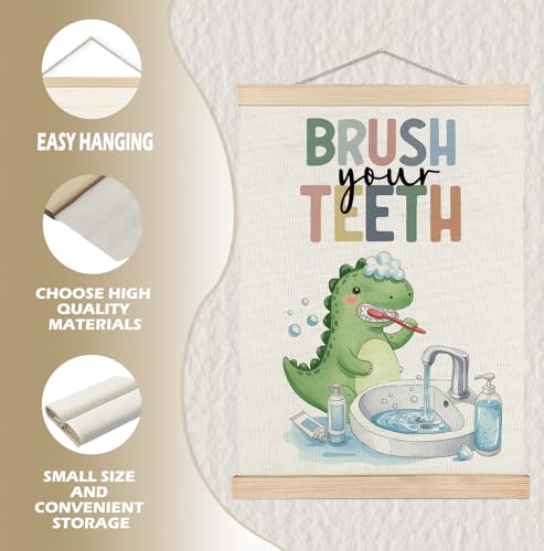 Dinosaur Bathroom Wall Art Set of 2 - Cute Canvas Prints 12x16