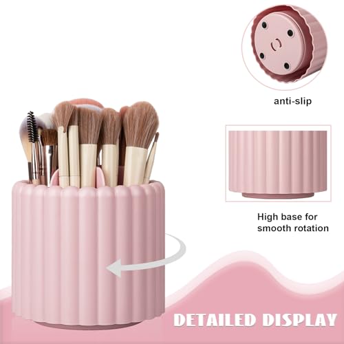 Rotating Makeup Brush Holder Organizer with 7 Removable Slots - Pink