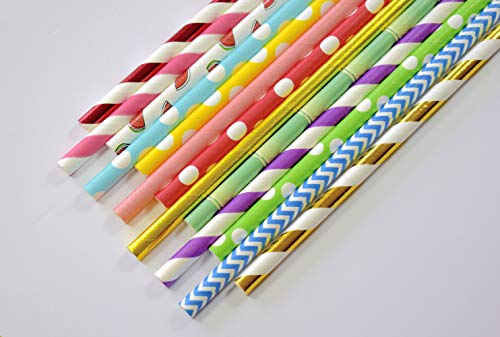 150 Assorted Biodegradable Paper Straws - Eco-Friendly Party Supplies