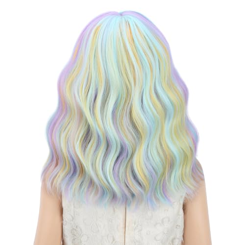 PATTNIUM Kids Rainbow Wavy Wig with Bangs - Heat Resistant Synthetic