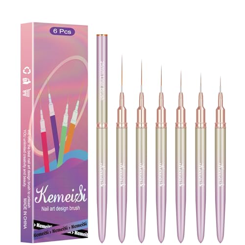 KEMEISI 6-Piece Nail Art Brush Set for Gel Polish & Detailing