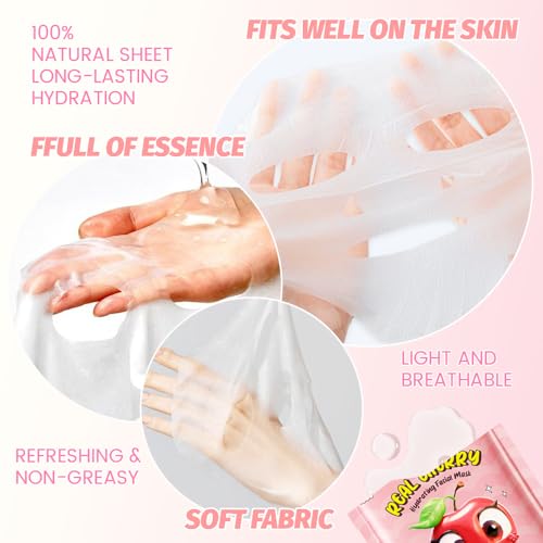 Kaely 12-Pack Fruit Face Masks for Kids & Teens - Variety Set, Spa Day & Party Favors