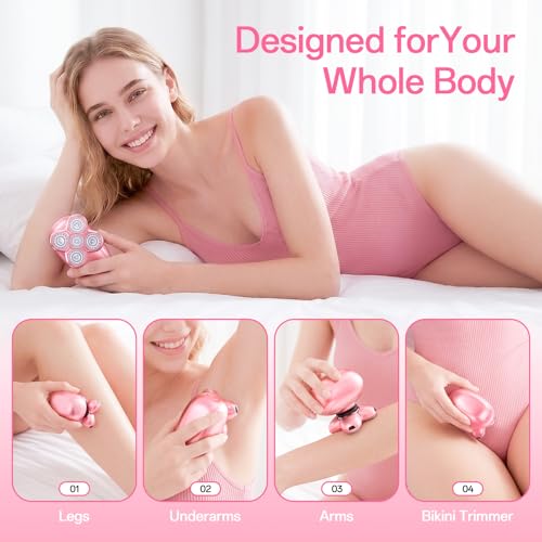 Electric Razors for Women, 5-in-1 Rechargeable Electric Shaver for Women, Waterproof Wet/Dry Womens Electric Razor, Magnetic Razor Head Womens Face Shavers for Legs, Arms, Bikini, Lips, Underarms