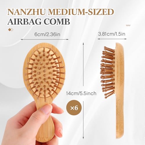 FoldTier 6 Pack Mini Bamboo Hair Brush Set, Travel-Sized Detangling Brush