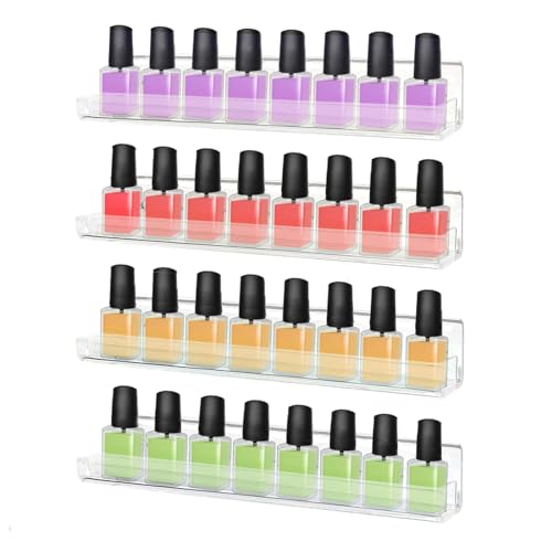 ROYALITA 4-Pack Acrylic Wall Mounted Nail Polish Organizer Clear Storage Shelf