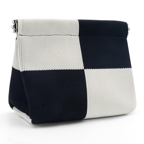 Bohunono Small Makeup Bag (Black-Beige) Travel Pouch, Lipstick Case & Brush Holder