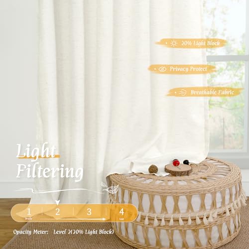 Light Filtering Linen Curtains - 42" W x 40" L, 2 Panels