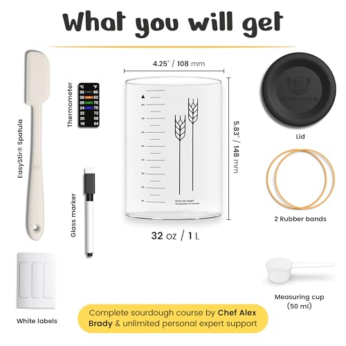 Sourdough Starter Kit with 32 oz Glass Jar & Free Chef Course