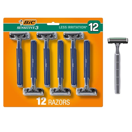 BIC Sensitive 3 Disposable Razors for Men, 12 Count Value Pack