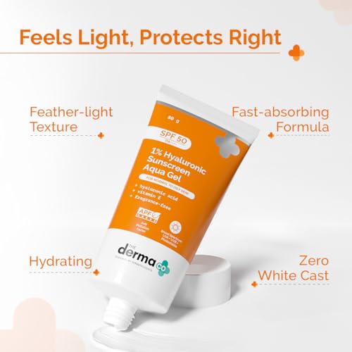 The Derma Co 1% Hyaluronic Acid Sunscreen Aqua Gel SPF 50 PA++++, 80g