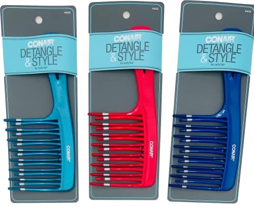 Conair Detangling Comb Pack of 3 – Wide-Tooth Hair Styling Comb for Thick, Curly Hair