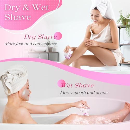 Electric Razors for Women Legs, Rechargeable Rotary Painless Shaver for Legs Bikini Facial Hair Removal, Body Wet/Dry Razor Water Resistant Grooming Kit, Cordless Womens Trimmer for Grooming,LightPink