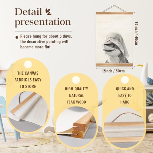 Funny Shark Bathroom Wall Art - 12x16 Inch Linen Poster
