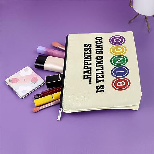 Sazuwu 3PCS Bingo Gift Makeup Bags Set - Lucky Travel Cosmetic Pouches for Women (Blue, Pink, Beige)