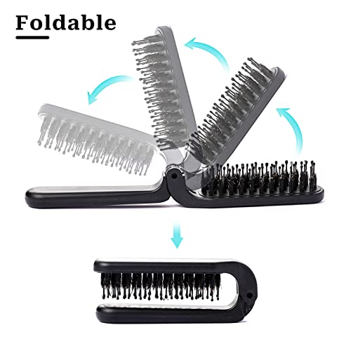 Portable Folding Hair Brush with Boar Bristles - Travel Size
