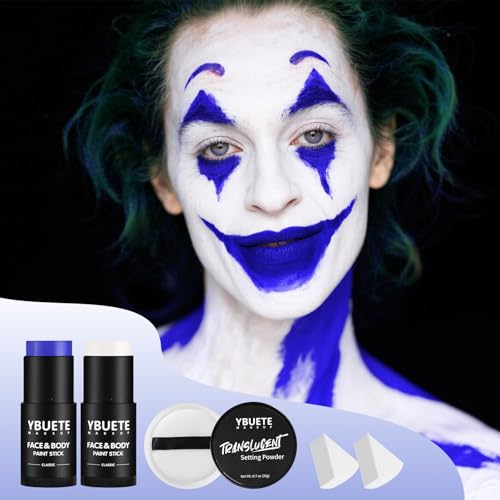 YBUETE White & Blue Face Body Paint Stick Set (Pack of 3) for Halloween & Cosplay