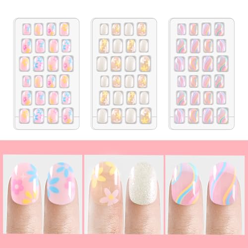 Laza 120pcs Rainbow Flower Press On Nails Kit for Kids