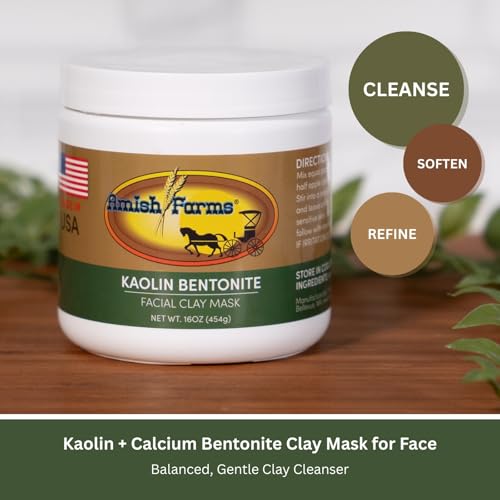 Amish Farms Kaolin Bentonite Clay Face Mask for Pore Cleansing 16 oz - Deep Detox & Skin Softening