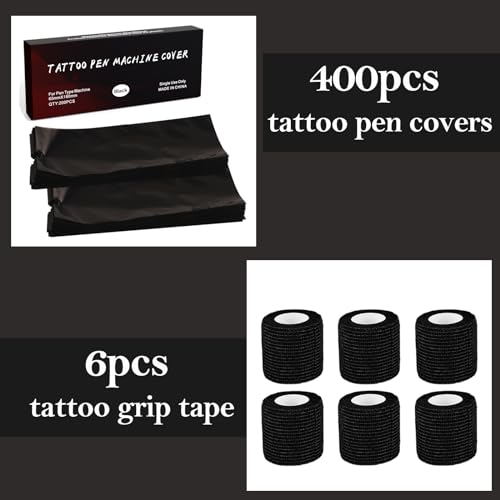 400pcs Large Tattoo Pen Covers & 6pcs Grip Wrap Set - Black, Urknall