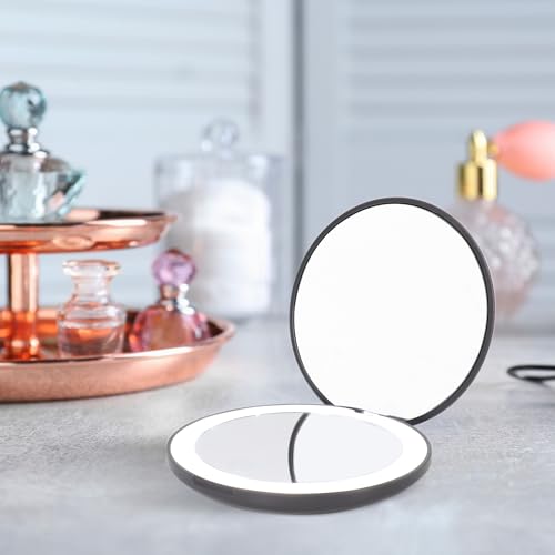 LanJo LED Compact Mirror with Light - Air Sign, 1X/5X Magnification
