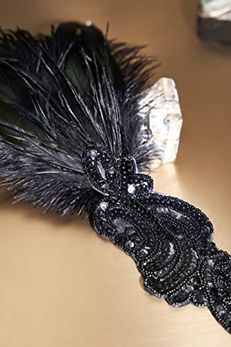 Black 1920s Flapper Headband with Feather - Gatsby Accessory