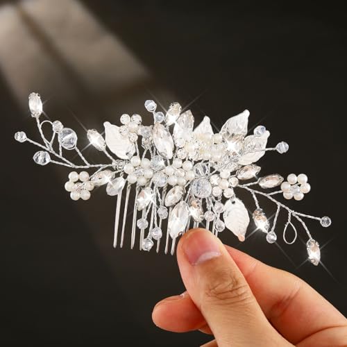 JEAIRTS Silver Bridal Pearl & Crystal Hair Comb for Weddings