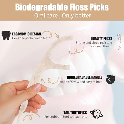 Biodegradable Dental Floss Picks 300 Count - Vegan Plant-Based Eco-Friendly Oral Care for Kids & Adults - Codweny