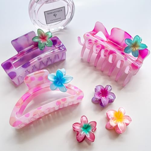 GQLV Summer Beach Hair Claw Clips Set for Women & Girls – 3 Big & 6 Small Hawaiian Flower Hair Accessories – lively