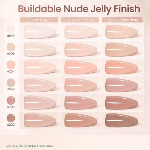 Beetles Nude Gel Nail Polish Set - 6 Sheer Colors for Manicure