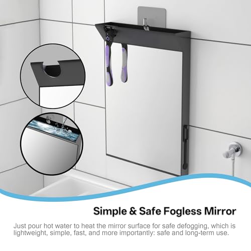 Saiggnyy Large Fog-Free Shower Mirror - Black Wall Mount for Shaving