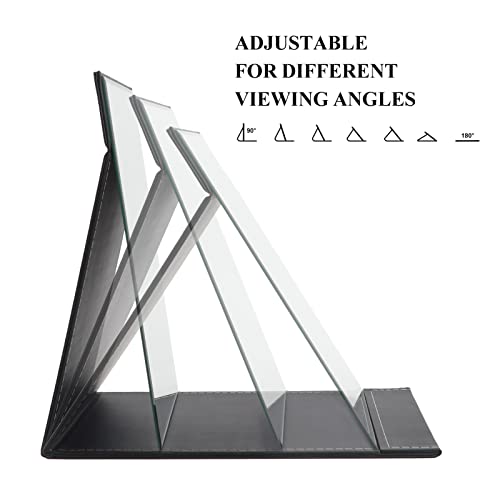 Extra Large Portable Folding Makeup Mirror with Stand - 12x9 Inch Black PU