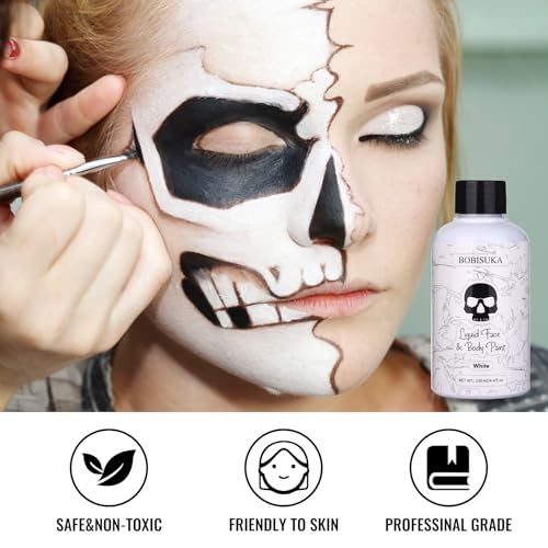 BOBISUKA White Liquid Face & Body Paint 130ml Halloween SFX Makeup, Washable, Quick-Dry