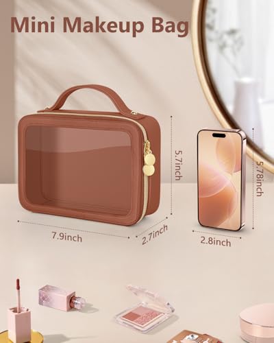 Soimeat Medium Brown Clear Makeup Bag - Portable Waterproof Cosmetic Organizer